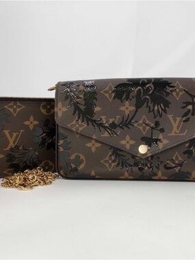 Louis Vuitton Brown Monogram Floral Envelope Crossbody with Gold Chain